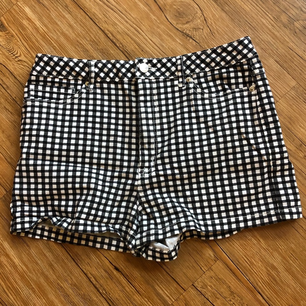 Forever 21 Premium Denim Black and White Checkered Shorts